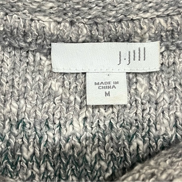 J Jill Cowl‎ Neck 3/4 Sleeve Medium Gray Blue Striped Tunic Sweater Wool Blend - Picture 2 of 11